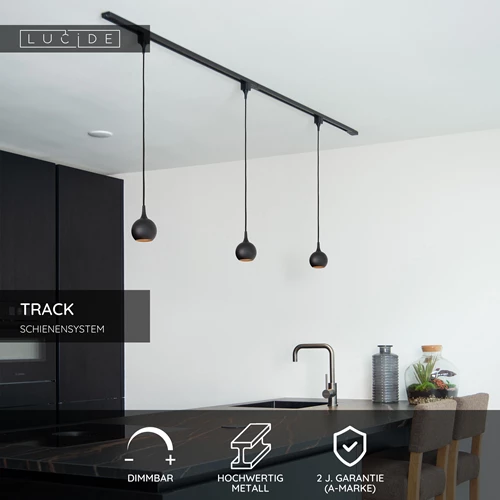 Lucide TRACK Starter-Set - 1-Phasen Stromschiene / Schienensystem - 2 Meter - Schwarz - USP